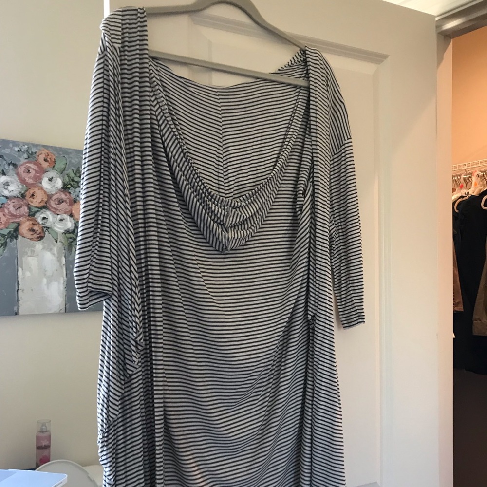 Navy and white stripped cardigan with hood